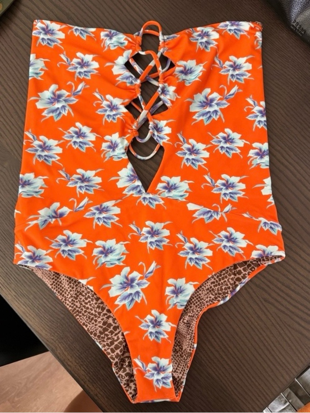 acacia swimwear Orange Floral Lace-Up One-Piece